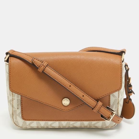 MICHAEL MICHAEL KORS Beige/Brown Signature Coated Canvas and Leather Greenwhich - Picture 1 of 8